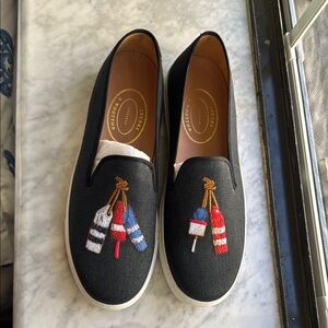 Black Slip-On Shoes with Nautical Embroidery